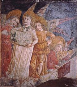 Anonimo vercellese (cerchia di G.M. Spanzotti), Giudizio Universale (terzo quarto del XV secolo), affresco staccato riportato su tela, cm 55,5x81. Istituto di Belle Arti di Vercelli, in deposito presso il Museo Francesco 
  Borgogna, inv. 12, 14, 26; cat. 1969, no. 6/1, 6/2, 6/3.
